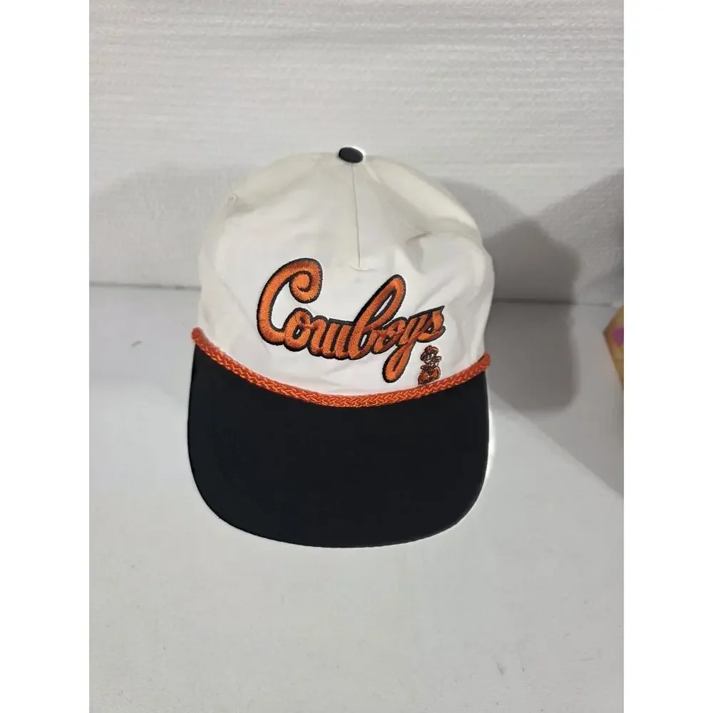Vtg Oklahoma State Cowboys Script Snapback Cap White Orange Black NCAA Hat Cap